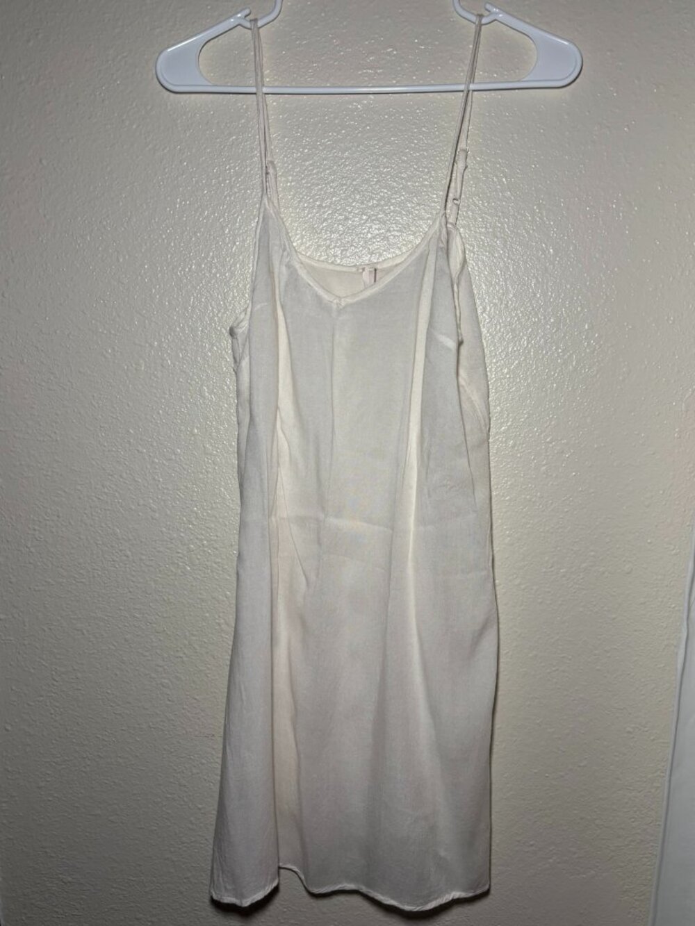 Free People Sz M Womens Slip Dress Ivory Mini Boho Layering Spaghetti Strap READ